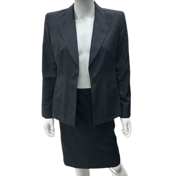 MaxMara Charcoal Gray Blazer Skirt Suit Women's IT 40/US 6 Cotton Silk Career - Picture 2 of 7